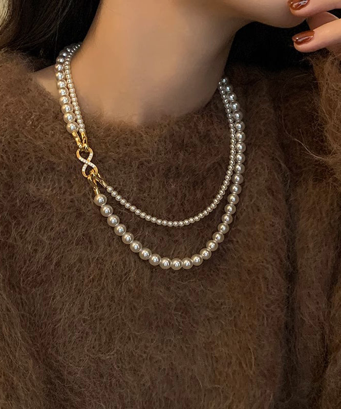 Silk Silver Round Pearl Necklace