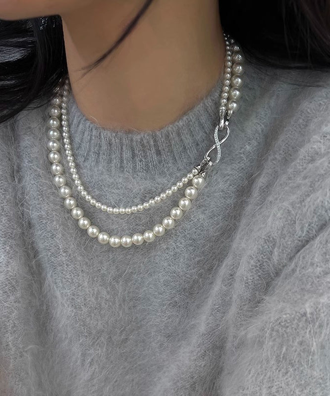Silk Silver Round Pearl Necklace