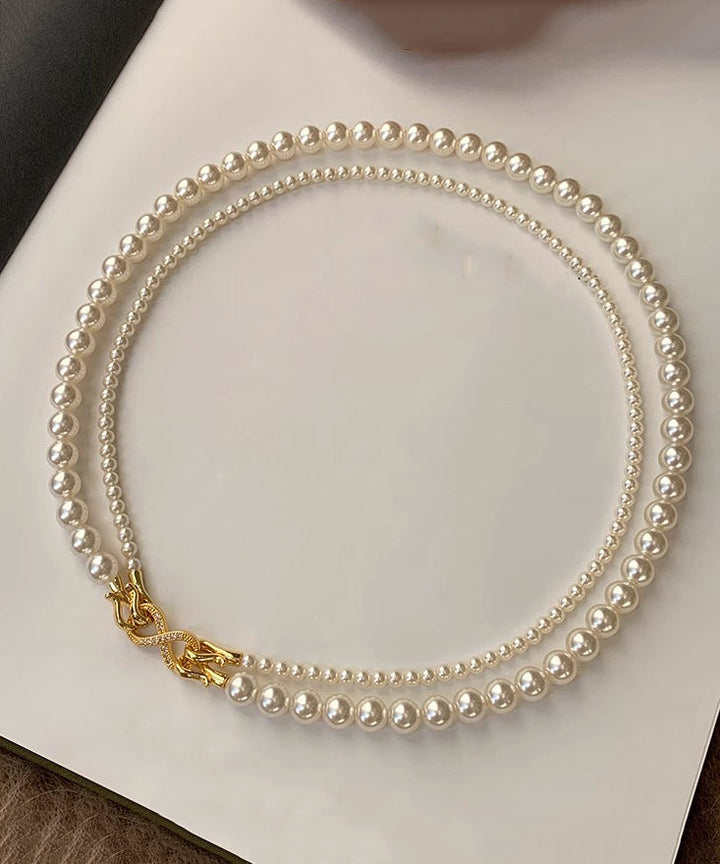 Silk Silver Round Pearl Necklace