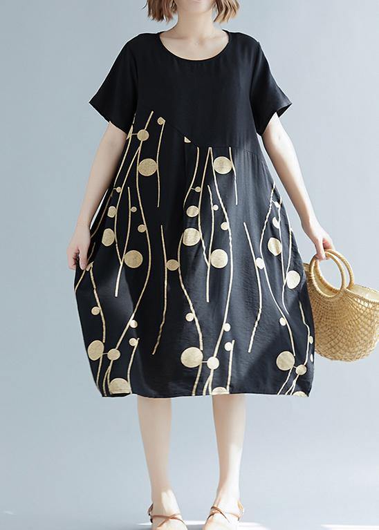 White Print Cotton Linen Tunic Dress