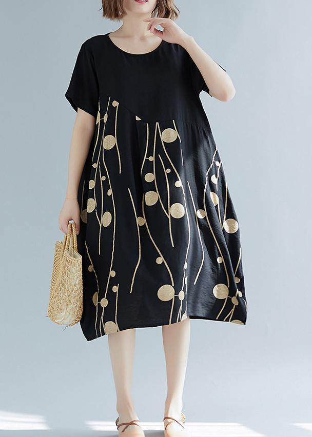 White Print Cotton Linen Tunic Dress