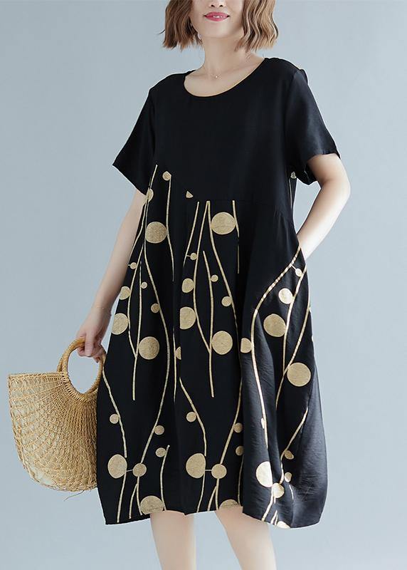 White Print Cotton Linen Tunic Dress