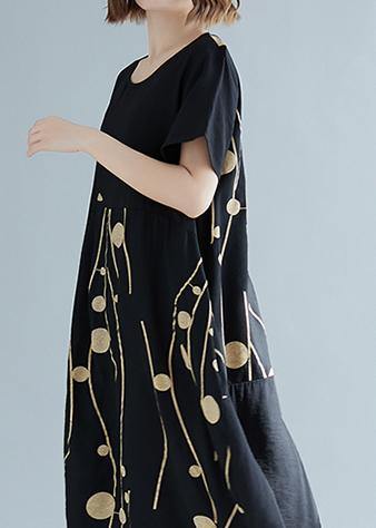 White Print Cotton Linen Tunic Dress