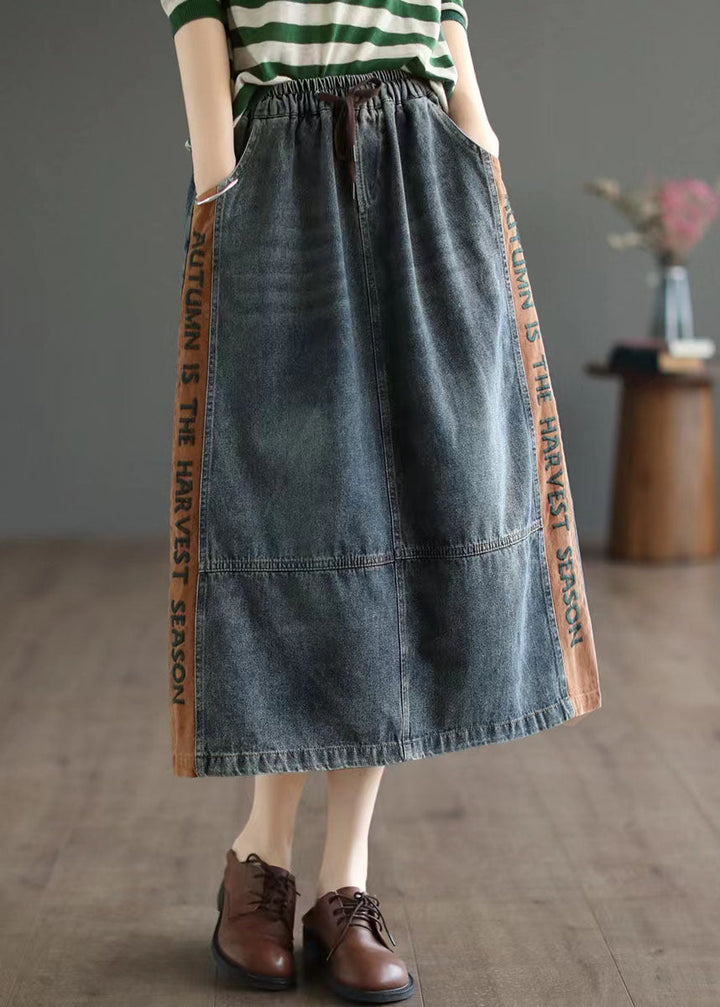 Blue Patchwork A-Line Pocket Skirt