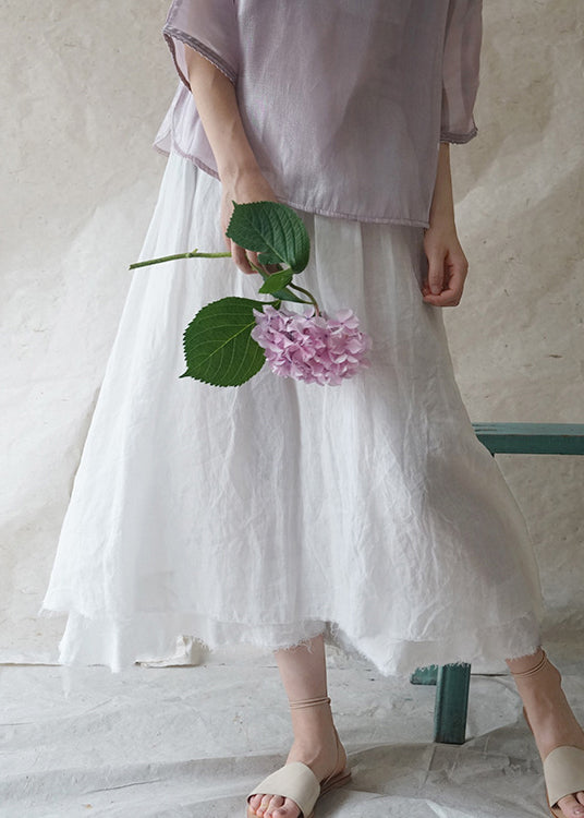 White Double-Deck Drawstring Linen Skirt