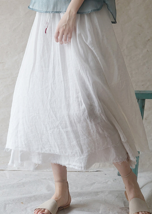 White Double-Deck Drawstring Linen Skirt