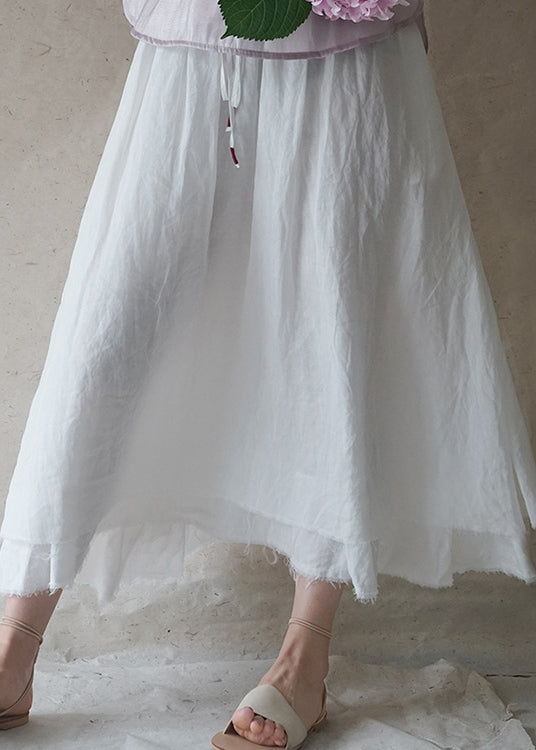 White Double-Deck Drawstring Linen Skirt
