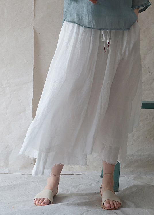 White Double-Deck Drawstring Linen Skirt