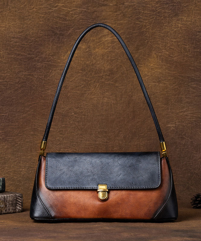 Brown Colour Contrast Leather Tote Bag