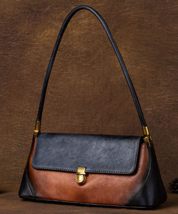 Brown Colour Contrast Leather Tote Bag