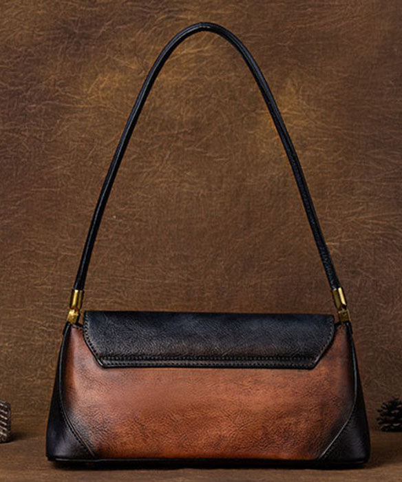 Brown Colour Contrast Leather Tote Bag