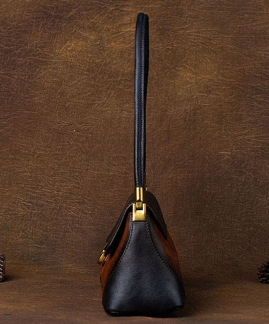 Brown Colour Contrast Leather Tote Bag