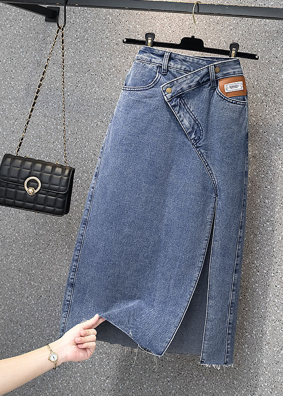 Light Blue High Waist Asymmetrical Denim Skirt