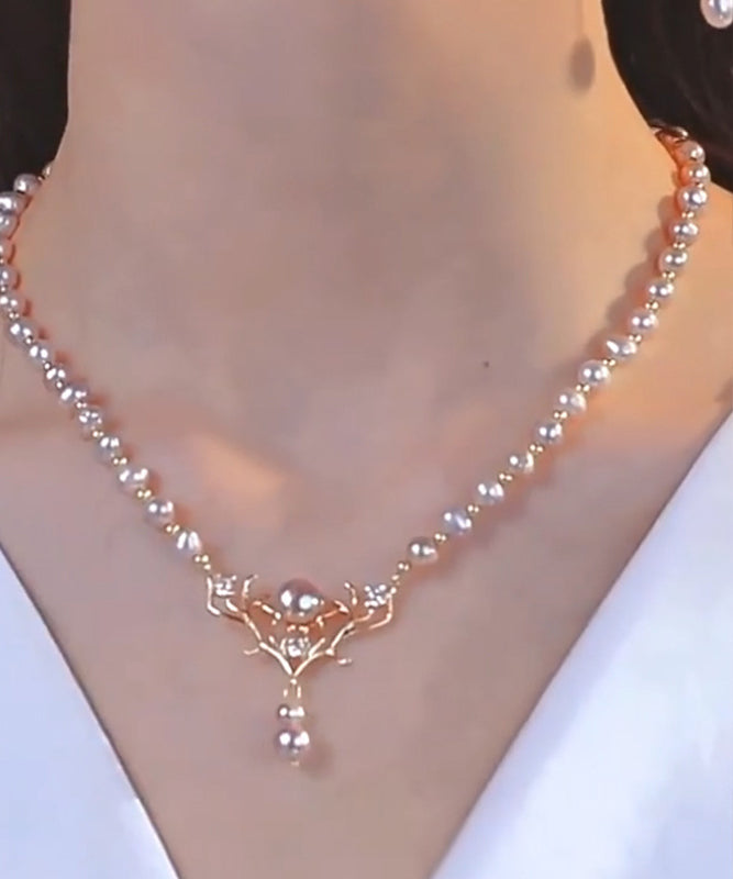 Gold Silver Pearl Elk Necklace