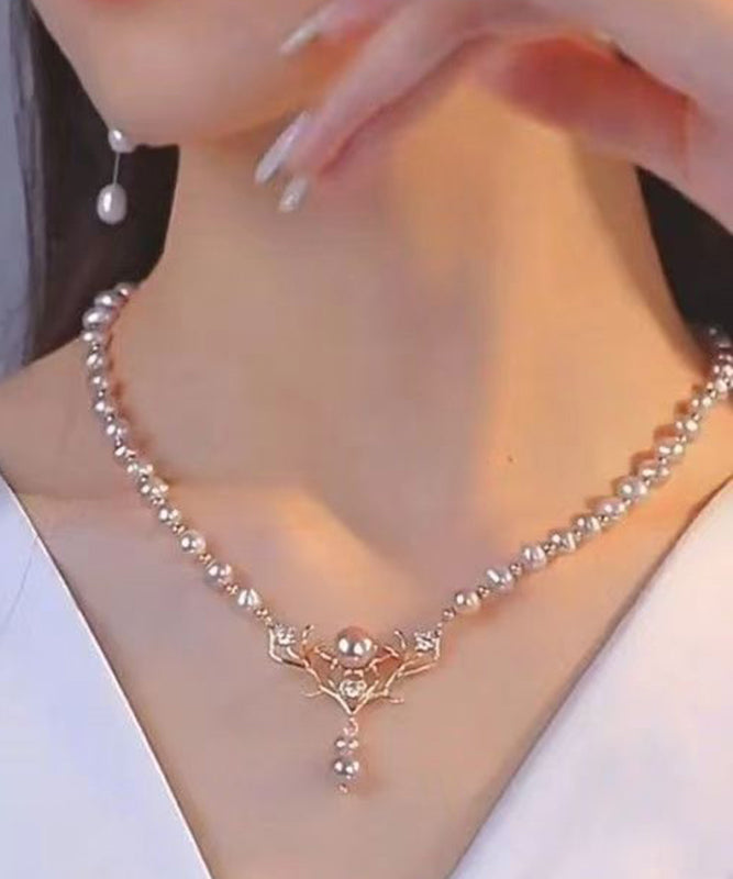 Gold Silver Pearl Elk Necklace