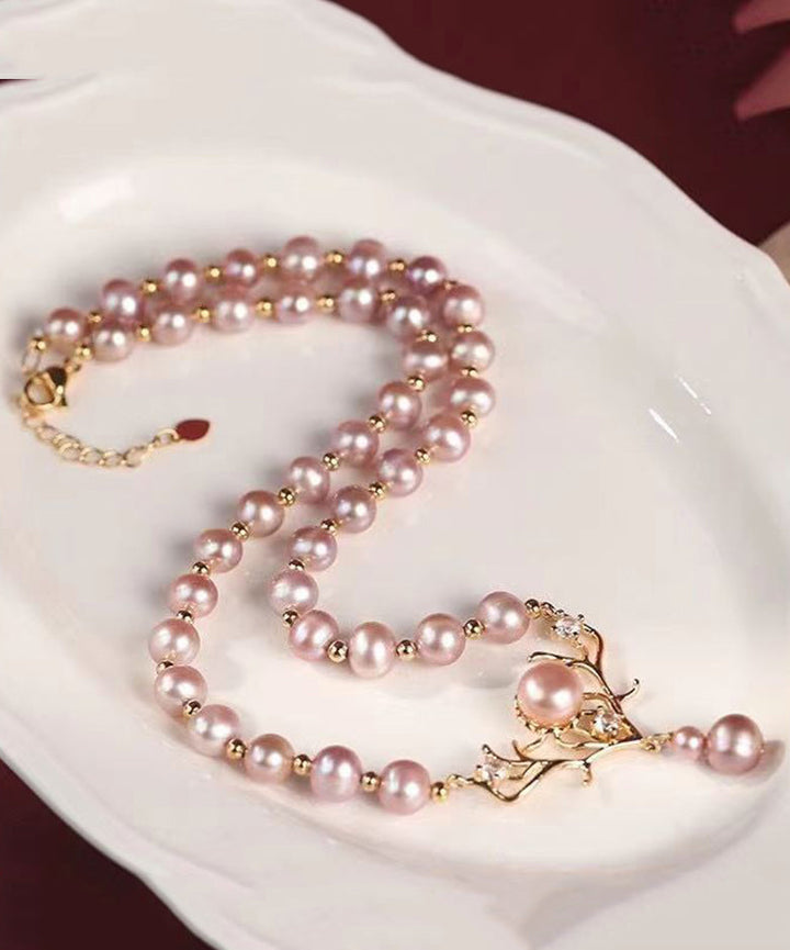 Gold Silver Pearl Elk Necklace