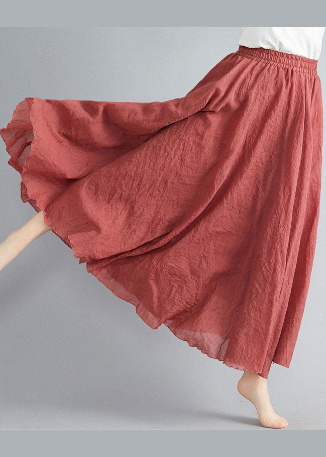 Style Rust Elastic Waist Extra Large Hem Cotton Linen A-Line Skirts Summer