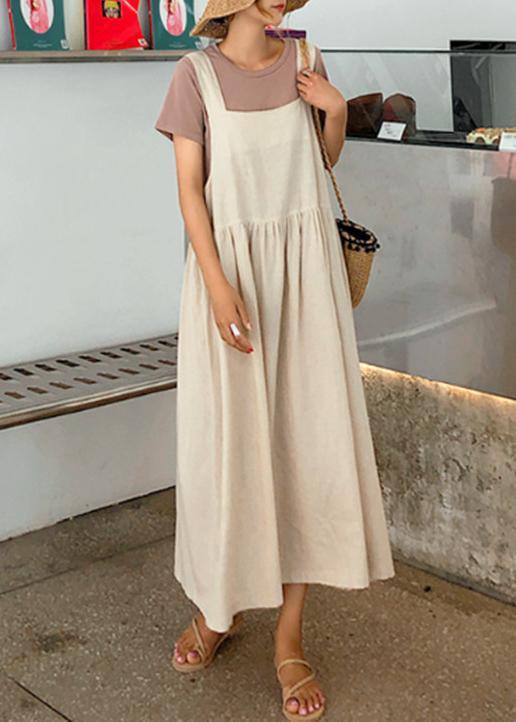 Black Spaghetti Strap Cinched Linen Dress