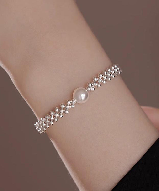 White Alloy Woven Pearl Bracelet