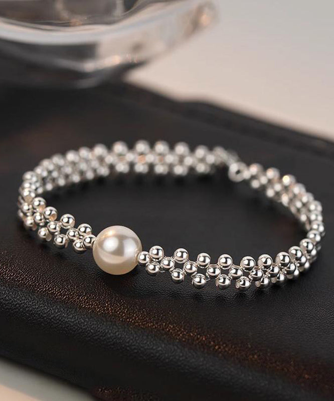 White Alloy Woven Pearl Bracelet