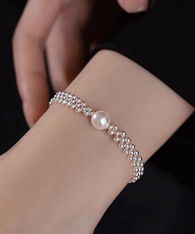 White Alloy Woven Pearl Bracelet