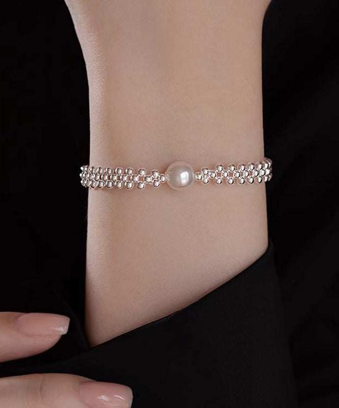 White Alloy Woven Pearl Bracelet