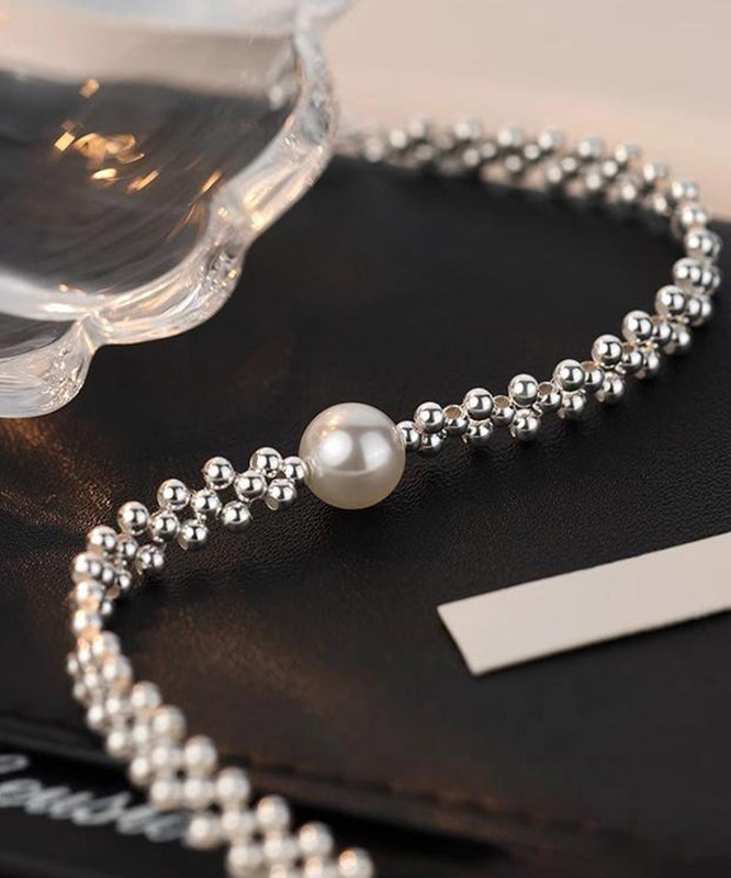 White Alloy Woven Pearl Bracelet