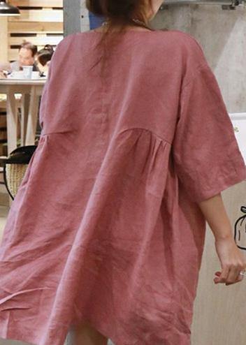 Pink Cotton Linen Cinched A-Line Dress