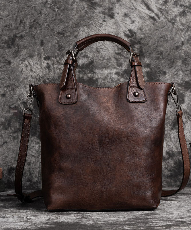 Brown Oriental Print Calf Leather Satchel