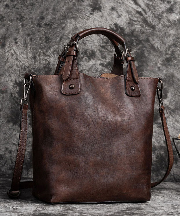 Brown Oriental Print Calf Leather Satchel