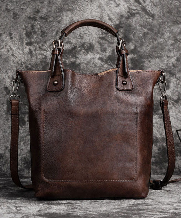 Brown Oriental Print Calf Leather Satchel
