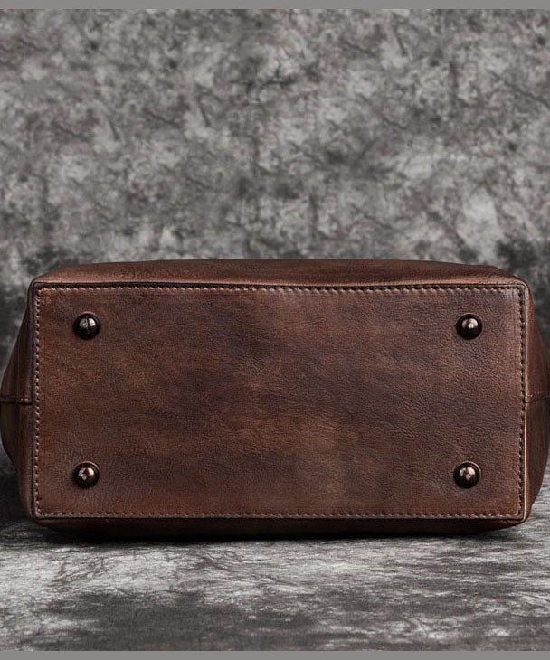 Brown Oriental Print Calf Leather Satchel