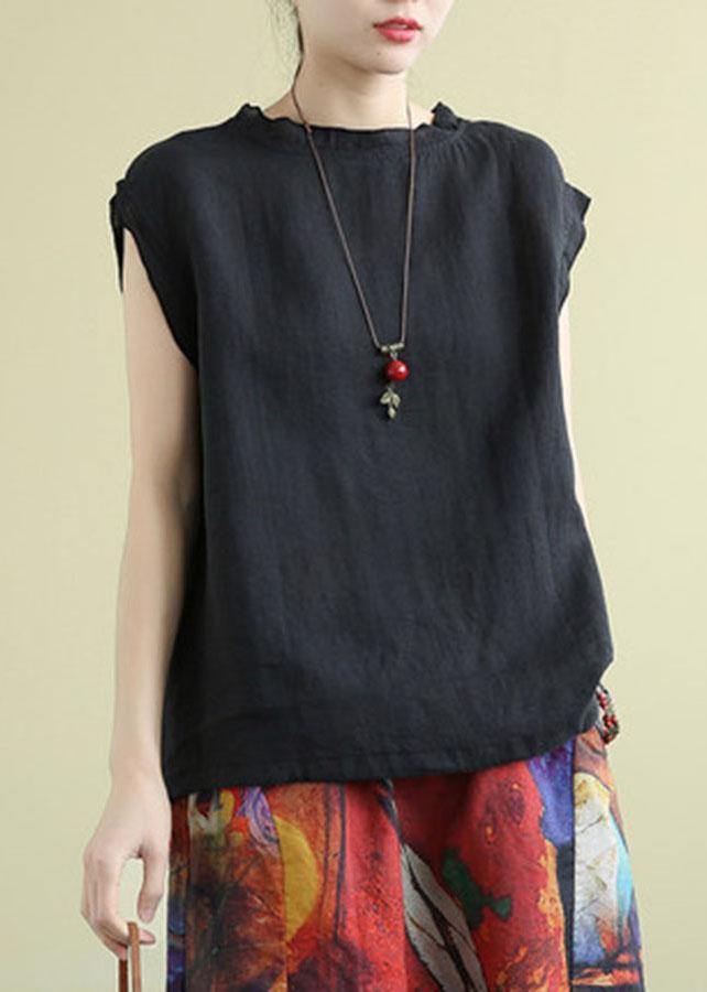 Green Sleeveless Linen O-Neck Top