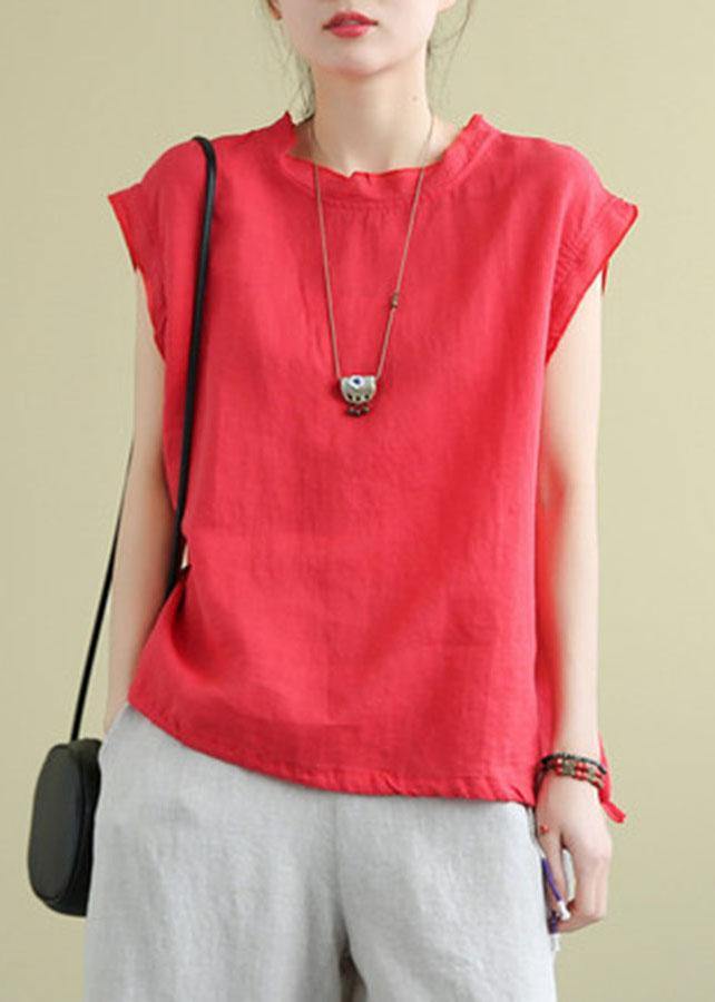 Green Sleeveless Linen O-Neck Top