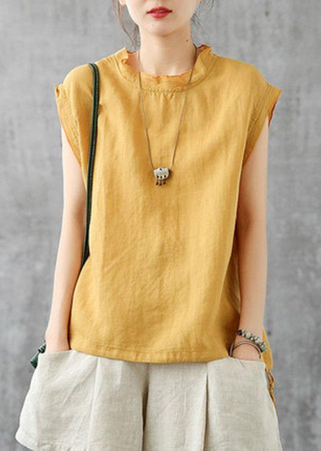 Green Sleeveless Linen O-Neck Top