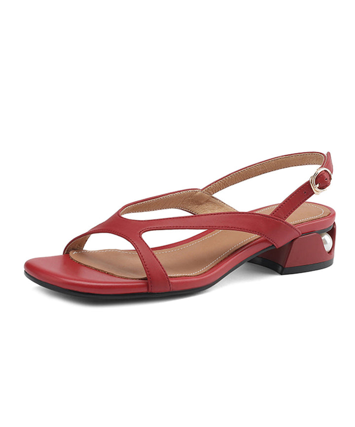 Red Faux Leather Hollow Peep Toe Sandals