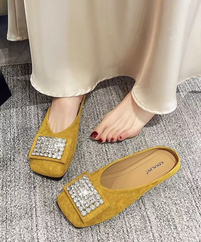 Yellow Suede Zircon Slide Sandals