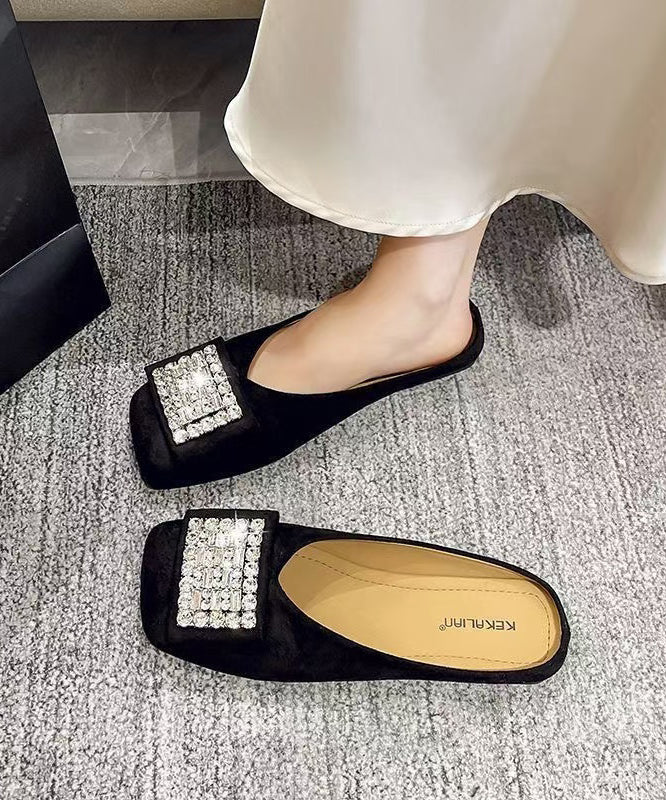 Yellow Suede Zircon Slide Sandals