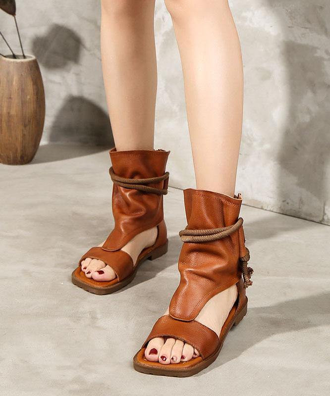 Black Leather Lace-Up Hiking Sandals