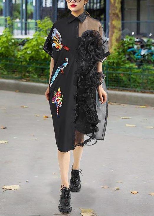 Black Mesh Chiffon Plus Size Dress