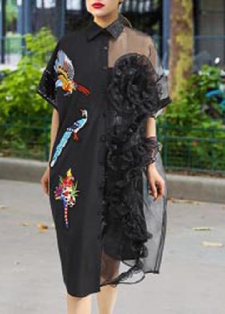 Black Mesh Chiffon Plus Size Dress