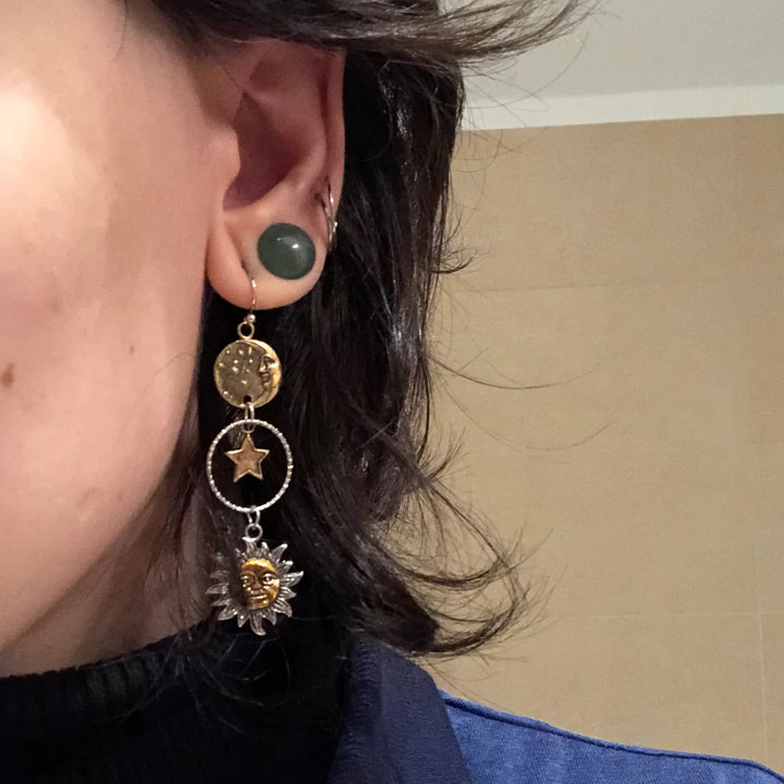 Coral | Hanging Earrings with Sun and Moon Pendant