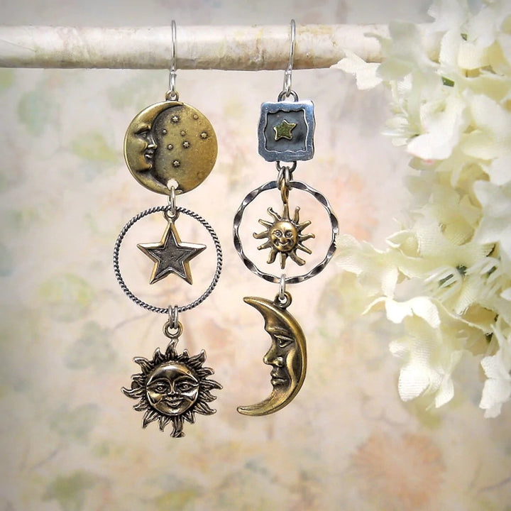 Coral | Hanging Earrings with Sun and Moon Pendant