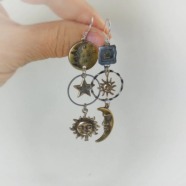 Coral | Hanging Earrings with Sun and Moon Pendant