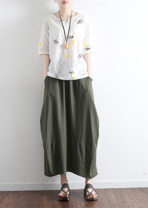 Tea Green Linen Maxi Skirt