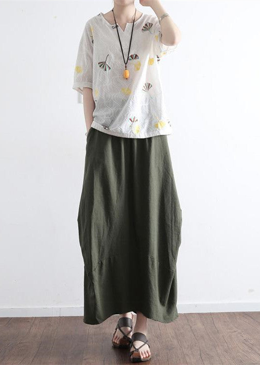 Tea Green Linen Maxi Skirt