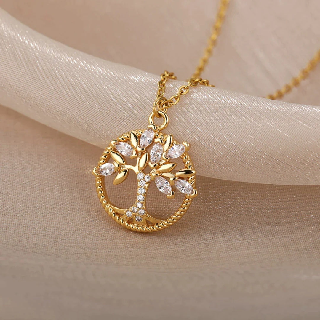 Nora | Gold Tree of Life Pendant Necklace with Crystals