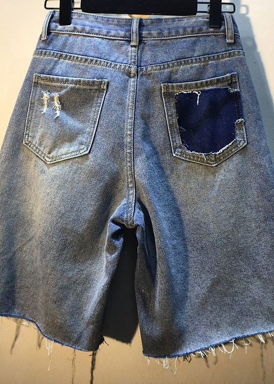 Blue Nail Bead High Waist Denim Shorts