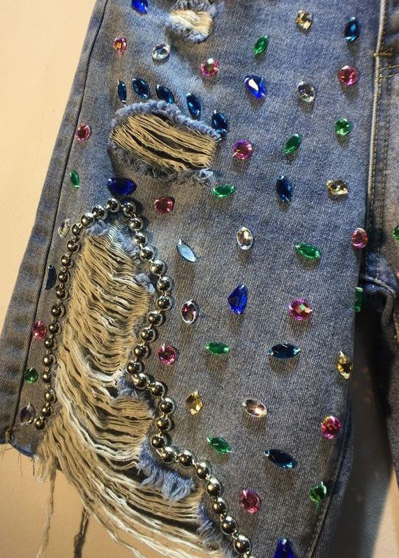 Blue Nail Bead High Waist Denim Shorts