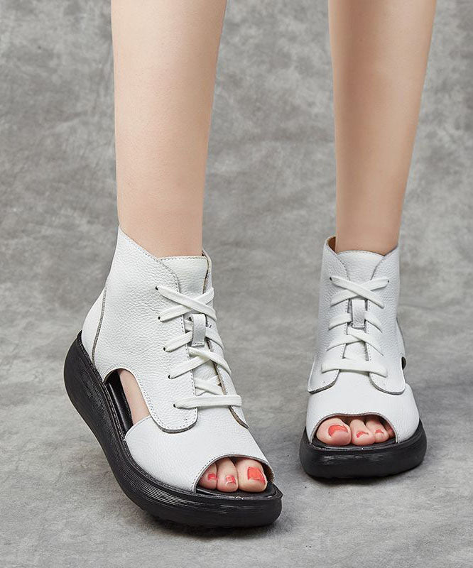 Black Cowhide Cross Strap Wedge Sandals